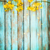 Rustic Blue Wood w/ Yellow Leaves Wallpaper Banner - Vinyl